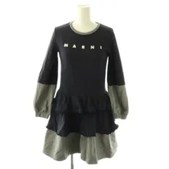 マルニ MARNI ワンピース ミニ 長袖 10 紺 ネイビー グレー ロゴプリント フリル /RR ■ECD002のサムネイル