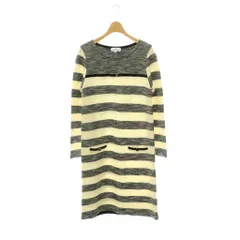 クレージュ courreges ボーダーニットワンピース ロング 長袖 38 ブラック アイボリー /DO ■OSのサムネイル