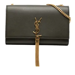 サンローラン YSL タッセル ケイト ミディアム チェーンショルダーバッグ 354119 カーキ レザー レディース SAINT LAURENT【1-0268074】