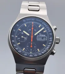 中古美品 箱付き ジン Sinn 144.M.SA クロノグラフ デイデイト SS ステンレス ブラック文字盤 自動巻き メンズ 腕時計のサムネイル