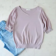 a0040美品✨《エニィスィス》any sis【洗える】ハートネックファブリックコンビ ニット ピンクのサムネイル