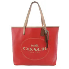 コーチ COACH トートバッグ F31315 レザー 本革 オレンジレッド ロゴプリント バッグチャーム付き ステッチデザイン /TQ ■GY99