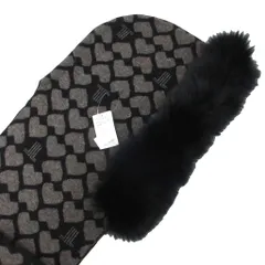 ランバン LANVIN collection タグ付き マフラー ストール フード フォックスファー 黒 ブラック グレー ■IBO96