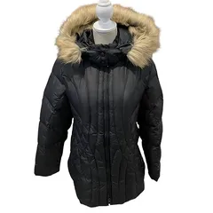 エルエルビーン L.L.BEAN ダウンコート ファー ナイロン 無地 厚手 Sサイズ 黒 ブラック ■GY09 ☆AA★のサムネイル