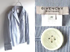 GIVENCHY BOUTIQUES ジバンシィ ブティック ロゴ釦 コットン ストライプ コードレーン 2Bテーラードジャケット ブレザー 42 青 白 国内正規品のサムネイル