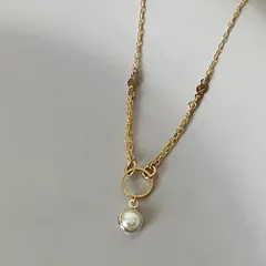 142-3. 軽量 一粒ワンポイントパール 華奢ゴールドチェーンネックレス
