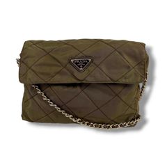 良品 PRADA テスート チェーンショルダーバッグ イエローブラウン系 
