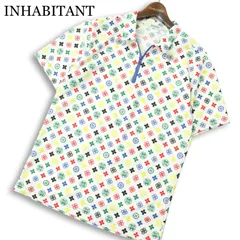 INHABITANT インハビタント 春夏★ ハーフジップ 総柄 サイクルジャージ 半袖 ポロシャツ 日本製 Sz.M メンズのサムネイル