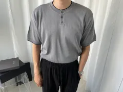 メンズ グレー POINT 半袖 ニットのサムネイル