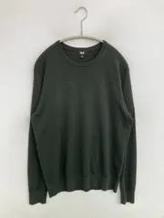 UNIQLO ユニクロ ニット/セーター M グリーン ウール・ニット 無地 ミドル丈 長袖 クルーネック(丸首) メンズ