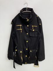 밀리터리 재킷 M 블랙 코튼 무지 백 프린트 브랜드 로고 자수 후드 없음 지퍼 업 버튼 고정 여성
