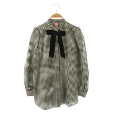 ミュゲ muguet 2WAYリボンギンガムチェックシャツ ブラウス 長袖 バンドカラー F ブラック /MY ■OS ■SHのサムネイル