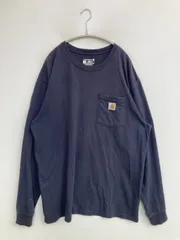 Carhartt カーハート Tシャツ/カットソー L ネイビー 無地 ワンポイント ブランドロゴ ミドル丈 長袖 クルーネック(丸首) メンズ