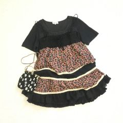 美品 エムアンドキョウコ 異素材切替ドッキングティアードブラウス