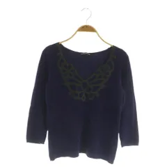 ヴィヴィアンタム VIVIENNE TAM Vネック カットソー パイルニット フェイクレザー 七分袖 0 ネイビー /MY ■OSのサムネイル