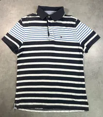 TOMMY HILFIGER トミーヒルフィガー ポロシャツ 半袖 ボーダー柄 ネイビー×ホワイト Sサイズ メンズ カジュアル トラッド アメカジ 古着 送料無料