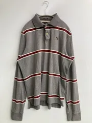 Abercrombie & Fitch アバクロンビーアンドフィッチ ポロシャツ L グレー ボーダー柄 ワンポイント 長袖 メンズ レディース