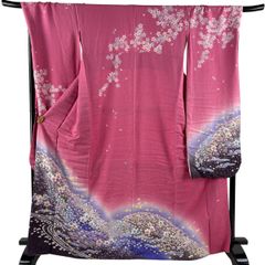 正絹 振袖 紫 絞り 菊・桜・松柄 金糸刺繍 新品 未仕立て - メルカリ