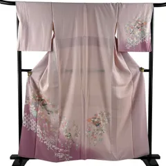 訪問着 身丈160.5cm 裄丈67.5cm L 袷 扇 桜 金銀彩 ぼかし ピンク 正絹 優品 【中古】のサムネイル
