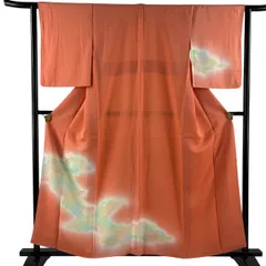 付下げ 身丈157cm 裄丈63cm S 袷 雲文 ぼかし オレンジ 正絹 優品 【中古】