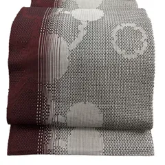 【美品】 名古屋帯 名品 八寸名古屋帯 トンネル仕立て 雪輪 幾何学模様 灰色 正絹 【中古】のサムネイル