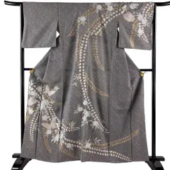 訪問着 身丈160.5cm 裄丈64.5cm M 袷 蝶 辻が花柄 金彩 絞り 黒 正絹 秀品 【中古】のサムネイル