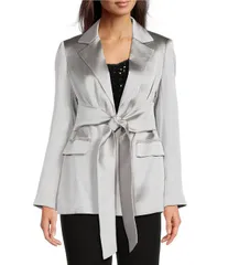 ダナキャラン レディース アウター コート ジャケット Donna Karan Vapor Charmeuse Notch Lapel Tie Waist Jacket Vaporのサムネイル