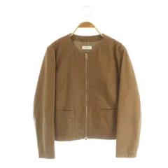 バーニーズニューヨーク BARNEYS NEW YORK シープスキン レザージャケット ノーカラー ジップアップ 40 ブラウン /MY ■OSのサムネイル