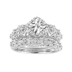 アンブランデッド レディース アクセサリー リング UNBRANDED Stella Grace Sterling Silver 15 CaratW Diamond Geometric Halo Ring Set Sterling シルバー