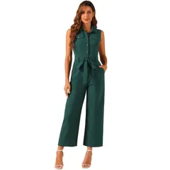 アレグラ ケー レディース トップス ワンピース ノースリーブ アンクル ジャンプスーツ ALLEGRA K Womens Ankle Tie Waist Workwear Button Front Sleeveless Jumpsuit Peacock Bl