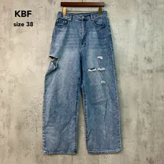 KBF ケービーエフ 38 ボーイッシュダメージデニム ブルー デニム パンツ ジーンズ ジーパン ズボン ボトムス ダメージ加工 クラッシュ ユーズド 風 カジュアル ローライズ ストレート ★ ■■のサムネイル