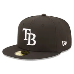 ニューエラ レディース アクセサリー 帽子 ロゴ Mens New Era Black Tampa Bay Rays Team Logo 59FIFTY Fitted Hat Ray Black ブラック