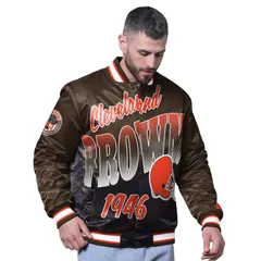 スターター レディース アウター ジャケット・ブルゾン Menstarter Brown Cleveland Browns Pass Rush Varsity FullSnap Jacket Brnのサムネイル