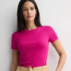 ナインウェスト レディース トップス Tシャツ クルーネック リブ Womens Nine West Fitted Ribbed Crewneck Top Rose Retreatのサムネイル
