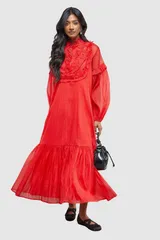ウエアハウス レディース トップス ワンピース ミディ Warehouse Crinkle Stripe Frill Midi Dress Red レッドのサムネイル