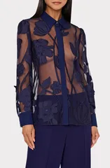 ミリー レディース トップス シャツ シアー Milly Ashton Grand Fleur Appliqu Sheer ButtonUp Shirt Navy ネイビーのサムネイル