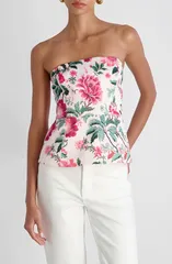 フレンチコネクション レディース トップス シャツ プリント サテン ストラップレス French Connection Christa Print Strapless Peplum Satin Toのサムネイル