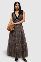 ウエアハウス レディース トップス ワンピース チュール ベルベット マキシ Warehouse Velvetrim Leopard Tulle Maxi Dress Animal アニマルのサムネイル