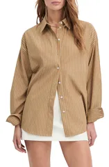 フェイバリット ドーター レディース トップス シャツ Favorite Daughter ExBoyfriend Oversize ButtonUp Shirt Oatmeal Stripe オートのサムネイル