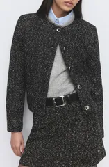 マンゴ レディース アウター ジャケット・ブルゾン MANGO Fleck Jacket Black ブラックのサムネイル