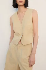 マンゴ レディース アウター ベスト MANGO Double Breasted Vest Mustard マスタードのサムネイル