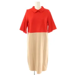 ランバン LANVIN コレクション ロゴ バイカラー ニットワンピース ミモレ ロング 五分袖 38 赤 レッド ベージュ /AT ■OSのサムネイル