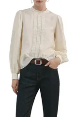 マンゴ レディース トップス シャツ フラワー柄 刺繍 フラワー MANGO Floral Embroidered Top Ecru エクリュのサムネイル