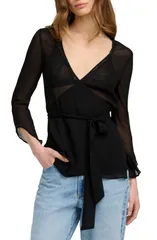 フェイバリット ドーター レディース トップス シャツ Favorite Daughter Thethereal Mixed Media Faux Wrap Top Black ブラックのサムネイル