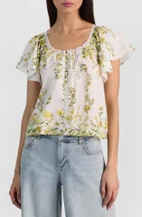 アリス アンド オリビア レディース トップス シャツ Alice Olivia Odette Flutter Sleeve Top Fresh Air Butterのサムネイル