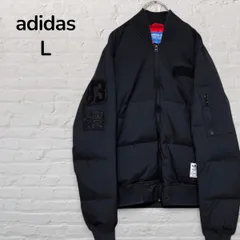【美品】　アディダスオリジナルス　adidas originals　ダウンジャケット　ソウルフライトダウンジャケット　メンズ　L　フライトジャケット　ボンバージャケット　MA-1　ミリタリー　ダックダウン　ブラック　黒　ストリート　韓国　古着のサムネイル