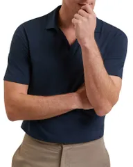 テッドベーカー メンズ トップス ポロシャツ コットン リネン Ted Baker Anito Short Sleeve Cotton Linen Openeck Polo Navy ネイビーのサムネイル