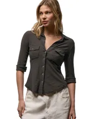ジェームス パース レディース トップス シャツ シアー James Perse Sheer Slub Side Panel Shirt Carbonのサムネイル