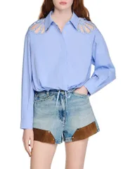 サンドロ レディース トップス シャツ コットン 刺繍 Sandro Embroidered Cotton Shirt Sky Blue ブルーのサムネイル