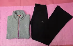 PUMA トレーニングウェア セット (グレー ジャケット + 黒 ズボン)